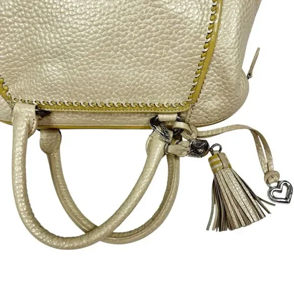 Brighton Metallic Cream Pebbled Leather Dual Handle Satchel U197302 Tassel Charm - Picture 7 of 14